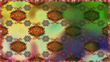 Düz Çiçek Elementleri Tasarımı. Renkli Bahar Temalı Kusursuz Arkaplan. Raster illüstrasyonu. Kusursuz desenli, modaya uygun kumaş deseni. Şirin çiçek elementleri..