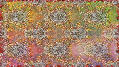 Raster Çiçek İllüstrasyonu güzel tekstil. Bej renkli etnik çiçeklerle kusursuz bir desen..