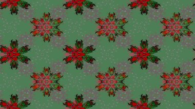 Yeşil ve gri renklerde şirin soyut kar taneleri raster tasarımı. Düz kar karalama ikonları, yılbaşı afişi için kar taneleri silueti, kartlar. Yeni yıl kar tanesi.