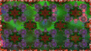 Düz Çiçek Elementleri Tasarımı. Süslü kumaş deseni. Renkli Bahar Temalı Kusursuz Arkaplan. Raster illüstrasyonunda kusursuz çiçek deseni.