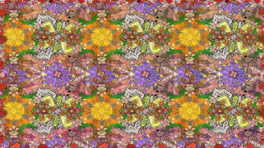 Düz Çiçek Elementleri Tasarımı. Kahverengi renkli çiçekler. Sevimli çiçek raster deseni. Renkli Bahar Teması Kusursuz Arkaplan.