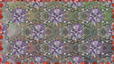 Düz Çiçek Elementleri Tasarımı. Renkli Yaz Temalı Kusursuz Arkaplan. Gri renkli çiçekler. Sevimli çiçek raster deseni.