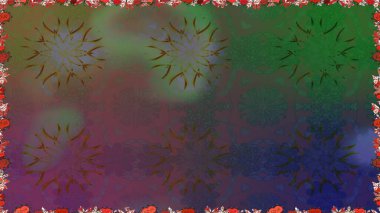 Raster illüstrasyonu. Yaprak ve çiçeklerin suluboya resimleri, yeşil renklerde kusursuz desenler. Yumuşak, yeşil renkte bahar çiçekleri.