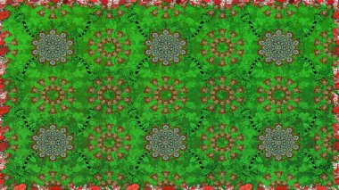 Renkli grunge soyut arkaplanı koloyeşil çiçeklerle süslüyor. İşlemeli çiçekli, dikişsiz desen. İzler, kumaş, duvar kağıtları, tekstil için raster dokusu.