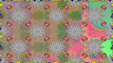 Gri renklerde. Raster illüstrasyonu. Çiçek buketleriyle klasik tarzda kusursuz desen.