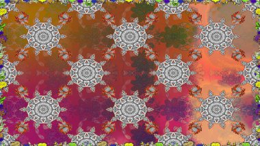 Raster. Kahverengi renkte güzel çiçekler, suluboya desenli, duvar kağıdı, kart ya da kumaş için fayanslı desenler..