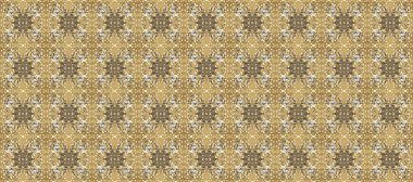 Senin tasarımın için, duvar kağıdı. Raster geometrik arka plan. Bej, nötr ve kahverengi renklerde altın çiçekli altın desenler. Altın rengi kusursuz illüstrasyon.