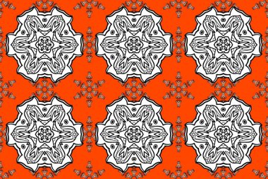 Retro tekstil tasarım koleksiyonu. 1950-1960 motifleri. Çiçekli ipek eşarp. Beyaz, turuncu ve gri üzerine beyaz, turuncu, gri. El çizimi çiçek elementleriyle soyut, dikişsiz raster deseni..