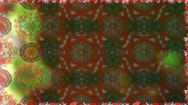 Raster Henna tarzı. Sınır Kızılderili çiçekli paisley patten. Etnik Mandala havlusu. Tebrik kartı geçmişi, boyama kitabı, arkaplan ve tekstil için kullanılabilir. Kusursuz süs izi..