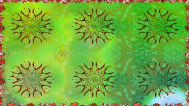 El çizimi. Suluboya çizimi. Çiçeklerle kusursuz desen. Yeşil renkte çiçekler.