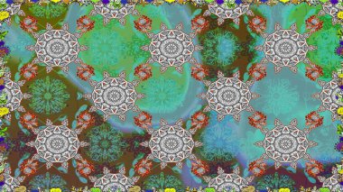 Küçük çiçekteki sevimli çiçek deseni. Raster illüstrasyonu. Yeşil renkte çiçekler.