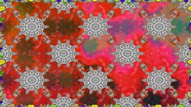 Raster Çiçek İllüstrasyonu 'nun şirin tekstili. Kahverengi renklerde etnik çiçeklerle kusursuz bir desen..