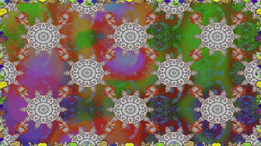 Raster Illustrasyon 'da moda olmayan çiçek deseni. Renkli Yaz Temalı Kusursuz Arkaplan. Düz Çiçek Elementleri Tasarımı. Güzel kumaş deseni.