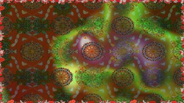 Raster illüstrasyonunda kusursuz çiçek deseni. Kahverengi renkli çiçekler. Düz Çiçek Elementleri Tasarımı. Renkli Yaz Temalı Kusursuz Arkaplan.