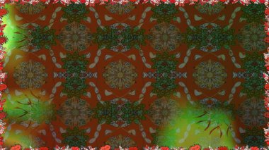 Çiçekli, pürüzsüz bir desen. Raster çiçekleri klasik tarzda çizilmiş. Raster illüstrasyonu. Yumuşak, bahar çiçekleri kahverengi renklerde.