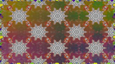 Raster. Kahverengi renkte güzel çiçekler, suluboya desenli, duvar kağıdı, kart ya da kumaş için fayanslı desenler..