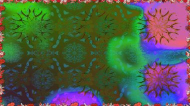 Şirin çiçekleri, desenleri ve yeşil renkleri olan renksiz bir desen. Elle çizilmiş çiçek deseni (fayans). Tekstil için suluboya desensiz.