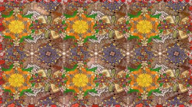 Raster Illustrasyon 'da moda olmayan çiçek deseni. Düz Çiçek Elementleri Tasarımı. Renkli Yaz Temalı Kusursuz Arkaplan. Kahverengi, bej ve nötr renklerde çiçekler.