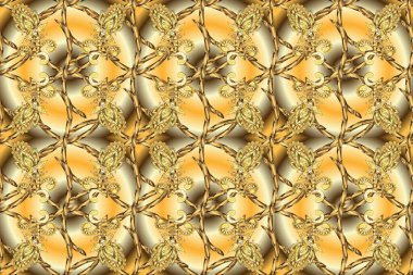 2019 Noel 'i, kar tanesi, yeni yıl. Sarı, bej ve kahverengi renklerde altın elementlerle klasik, pürüzsüz desen.