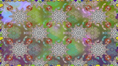 Renkli Bahar Temalı Kusursuz Arkaplan. Gri renkli çiçekler. Çiçeksiz desenli arka plan. Düz Çiçek Elementleri Tasarım Raster illüstrasyonu.