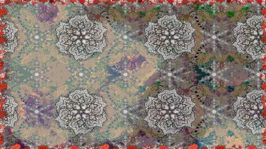 Raster illustration. Seamless floral pattern in folk style with flowers, leaves. Hand drawn.