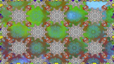 Kumaş desenli papatya çiçeği detayı. Yeşil renkte çiçekler.