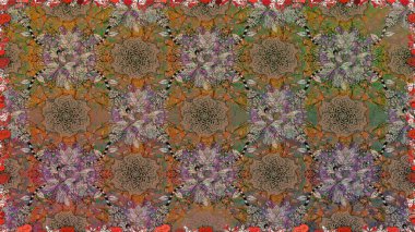 Raster Çiçek İllüstrasyonu güzel tekstil. Kahverengi renklerde etnik çiçeklerle kusursuz bir desen..