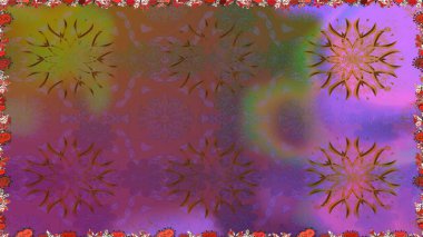 Çiçeksiz desenli, suluboya elle çizilmiş elementler. Parlak renkli fantezi çiçekleri, yapraklar, kahverengi renkli tomurcuklar, kahverengi.