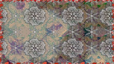 Raster illustration. Seamless floral pattern in folk style with flowers, leaves. Hand drawn.