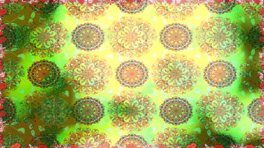 Raster illüstrasyonu. Çiçekli karalama şeklinde Raster çiçek deseni. Yumuşak, yeşil renkte bahar çiçekleri.