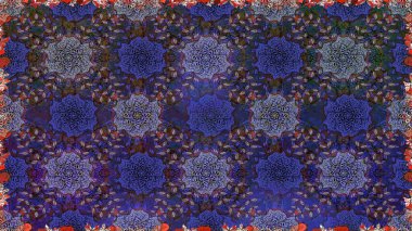 Mor renkli çiçekler. Düz Çiçek Elementleri Tasarımı. Raster illüstrasyonunda kusursuz çiçek deseni. Renkli Bahar Teması Kusursuz Arkaplan.