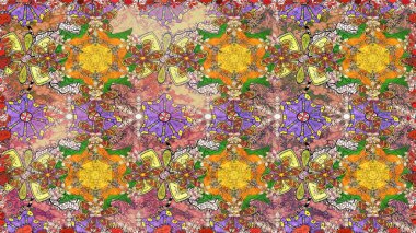 Raster illüstrasyonu. Kusursuz çiçek deseni duvar kâğıdı olarak kullanılabilir. Kahverengi renkte çiçekler.