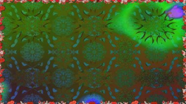 El çizimi. Çiçekli, yapraklı, çiçeksiz çiçek desenli. Raster illüstrasyonu.