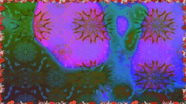 Renkli Bahar Temalı Kusursuz Arkaplan. Düz Çiçek Elementleri Tasarımı. Raster illüstrasyonunda kusursuz çiçek deseni. Mor renkte çiçekler.