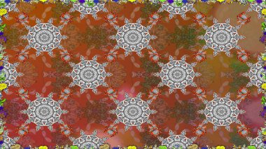 Çiçeksel elementlerle süslenmiş zarif raster dokusu. Küçük çiçekte hoş bir çiçek deseni var. Kahverengi renkler ve parlak çiçekler üzerinde soyut, pürüzsüz desen.