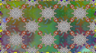 Raster illüstrasyonu. Yeşil renklerde çiçeksiz. Çiçek deseni. Yeşil renkli çiçekler. Şatafatlı bahar bahçesi dokusu.