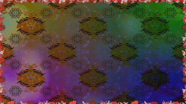 Raster illüstrasyonu. Çiçeklerle suluboya desenli çiçek deseni. Yeşil renkte güzel tekstil.