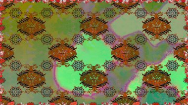 Şirin çiçekleri, desenleri ve yeşil renkleri olan renksiz bir desen. Tekstil için dikişsiz suluboya desen. El çizimi çiçek pürüzsüz desen (taş)).