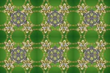 Altın desenli yeşil, gri ve nötr renklerde altın elementler. Geleneksel klasik altın desen. Raster oryantal süs. Barok tarzında kusursuz bir doğulu süsü..