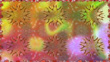 Raster Floral Illustration, Asyalı tekstil. Kahverengi renklerde etnik çiçeklerle kusursuz bir desen..