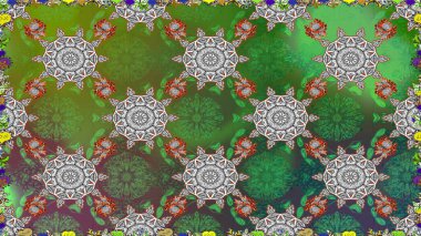 Raster illüstrasyonunda kusursuz çiçek deseni. Yeşil renkte çiçekler.