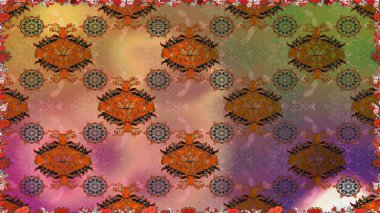 Kusursuz çiçek deseni. Raster illüstrasyonu. Asya tekstil tarzında. Kahverengi renkli çiçekler. Raster illüstrasyonu.