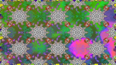 Raster illüstrasyonunda kusursuz çiçek deseni. Suluboya tarzında yeşil renkte çiçekler.