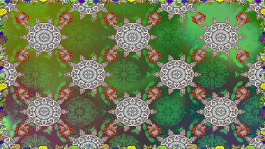 Raster illüstrasyonunda kusursuz çiçek deseni. Yeşil renkte çiçekler.