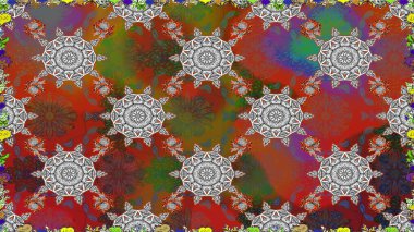 Raster illüstrasyonu. Zentangle soyut çiçekleri. Renkli Bahar Temalı Kusursuz Arkaplan. Karalama çiçeği. Düz Çiçek Elementleri Tasarımı. Şirin kumaş deseni.