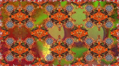 Çiçeksiz desenli, suluboya elle çizilmiş elementler. Parlak renkli fantezi çiçekleri, yapraklar, kahverengi renkli tomurcuklar, kahverengi.