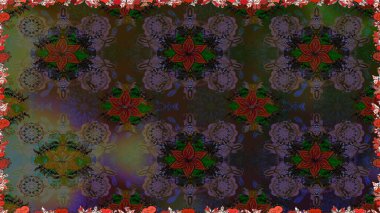 Gri renkli Asya tekstili. Raster illüstrasyonu. Çiçeklerle suluboya desenleri.