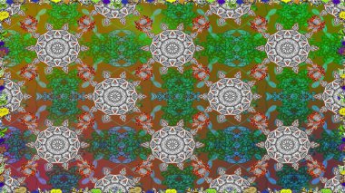 Yeşil kıvırcık çiçekler yeşil renkte şekillenir. Klasik çiçek tasarımı elementleri. Raster illüstrasyonu.