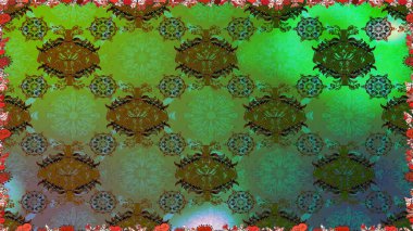 Kumaş desenli papatya çiçeği detayı. Yeşil renkte çiçekler.