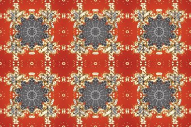 Turuncu, gri ve bej renklerde altın element. Altın desenli çiçek dekoru. Doğu tarzı element. Çizgi sanatı tasarım şablonu için kusursuz sınır. Davetiyeler, kartlar, web sayfası için Raster illüstrasyonu.